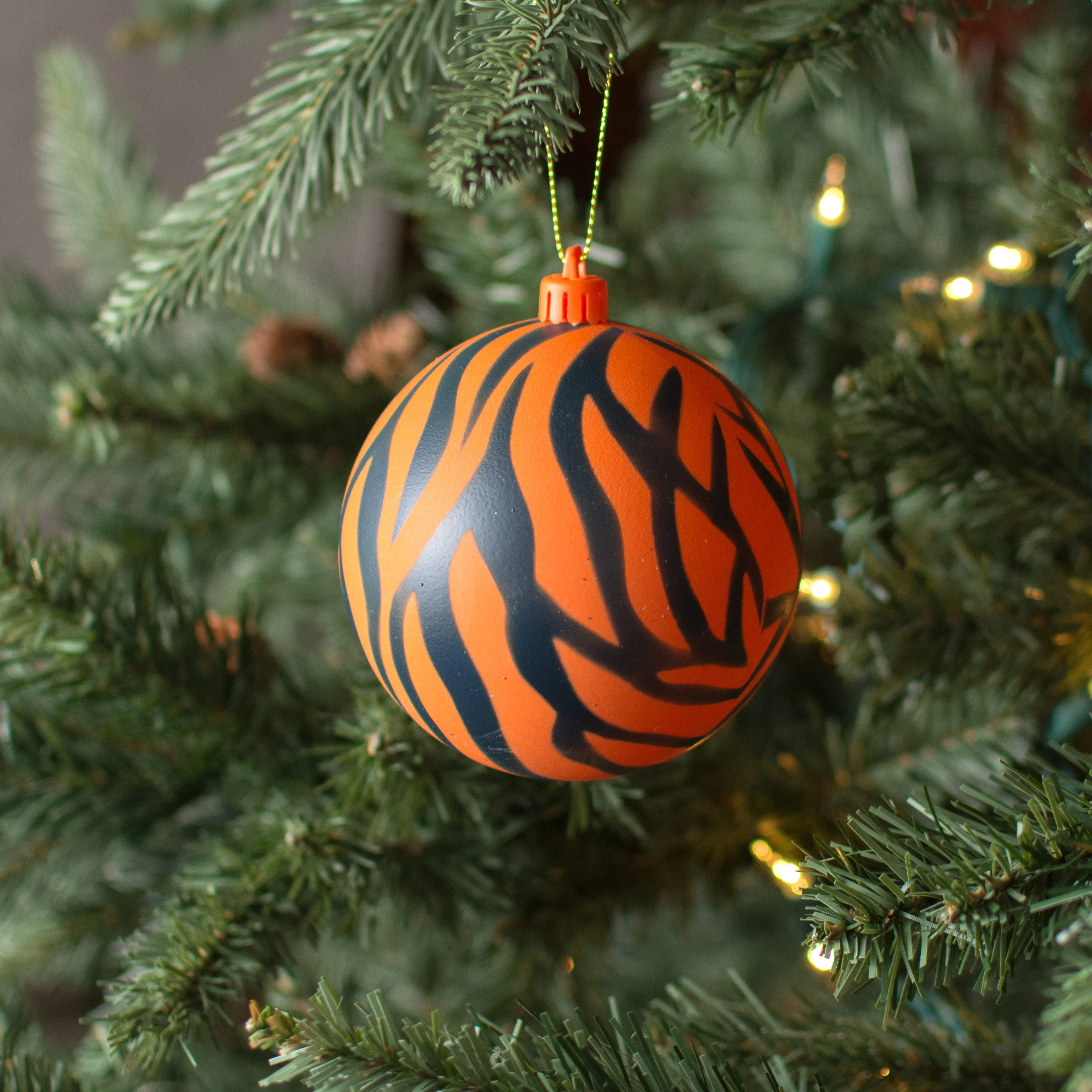 100MM Animal Print Ball Ornament: Orange & Navy Blue