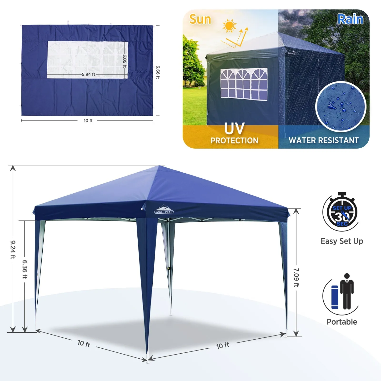 10x10 Pop Up Canopy Tent with 4 Side Walls, Easy Set up Shelter with 100 Square Feet of Shade