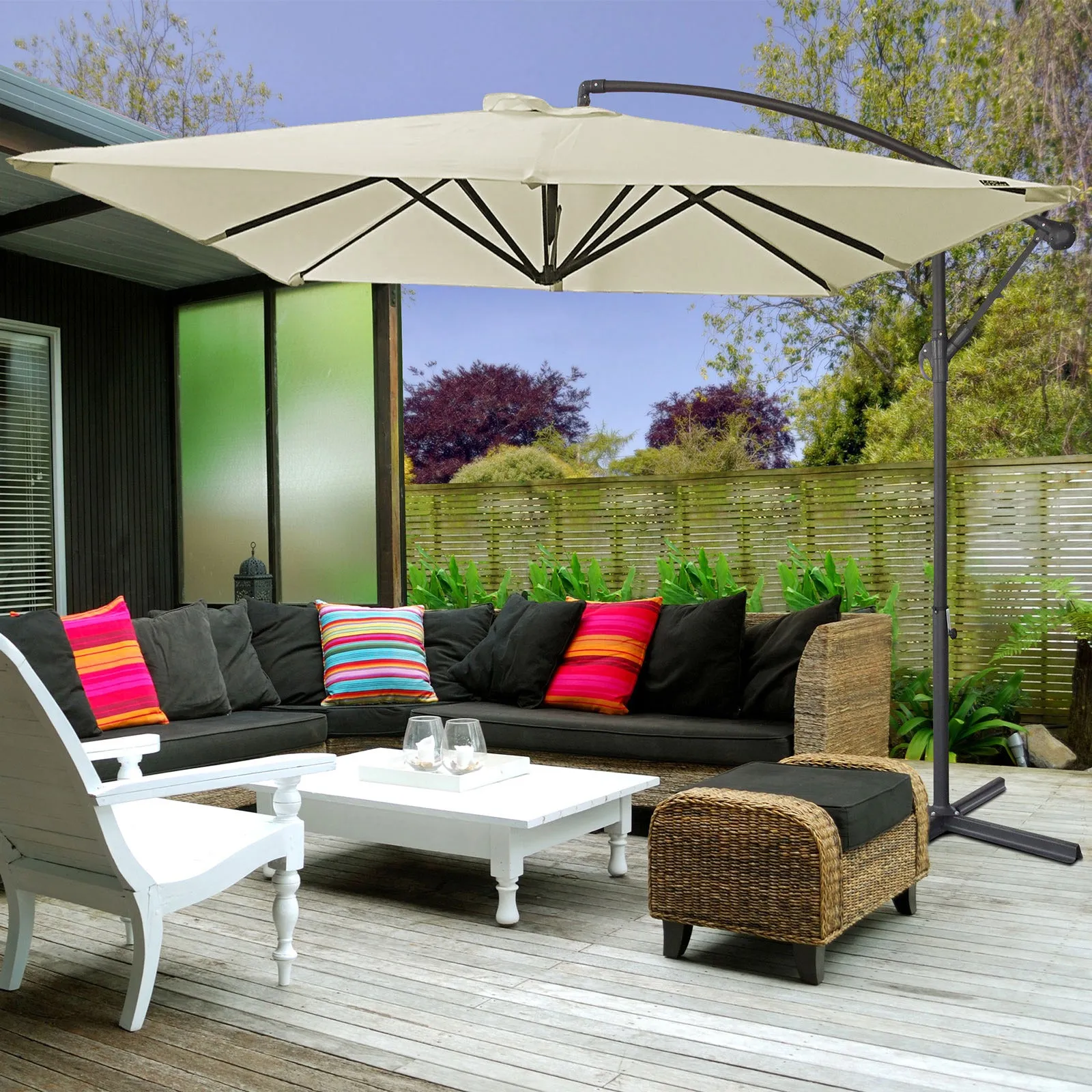 2.2M Outdoor Umbrella Cantilever | Garden Deck Patio Shade | Water-Resistant | Beige