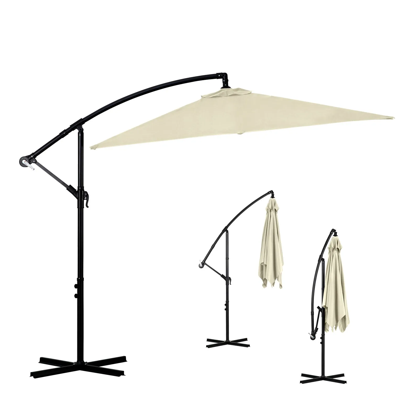 2.2M Outdoor Umbrella Cantilever | Garden Deck Patio Shade | Water-Resistant | Beige