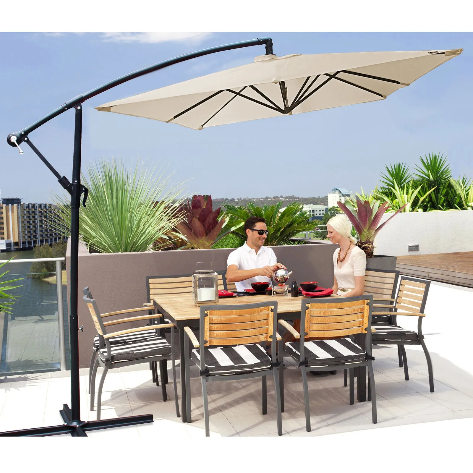 2.2M Outdoor Umbrella Cantilever | Garden Deck Patio Shade | Water-Resistant | Beige