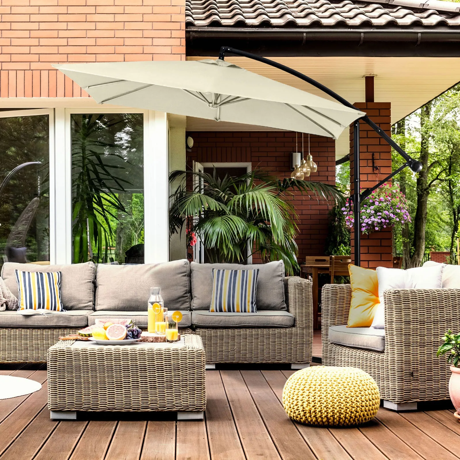 2.2M Outdoor Umbrella Cantilever | Garden Deck Patio Shade | Water-Resistant | Beige