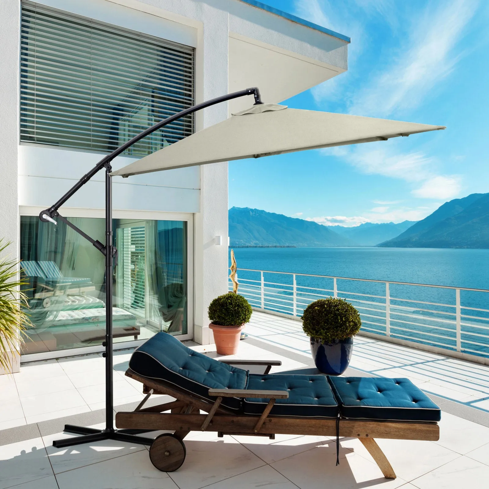 2.2M Outdoor Umbrella Cantilever | Garden Deck Patio Shade | Water-Resistant | Beige
