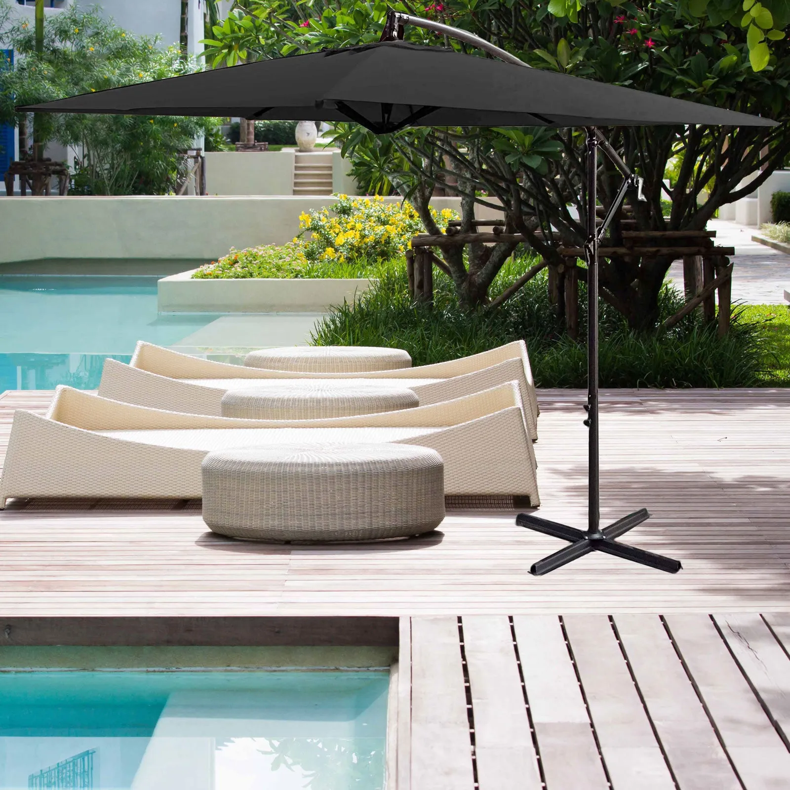 2.2M Outdoor Umbrella Cantilever | Garden Deck Patio Shade | Water-Resistant | Charcoal