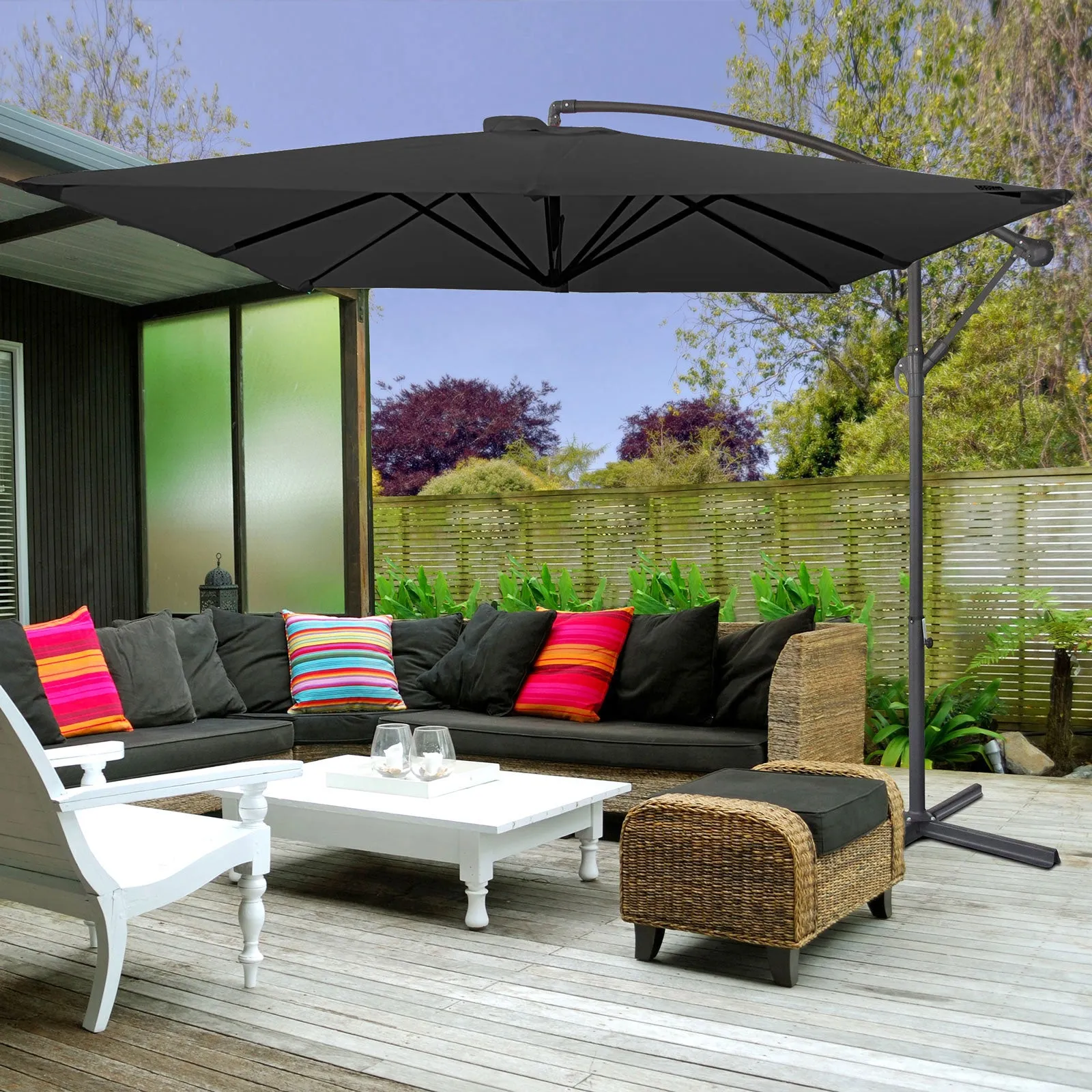 2.2M Outdoor Umbrella Cantilever | Garden Deck Patio Shade | Water-Resistant | Charcoal