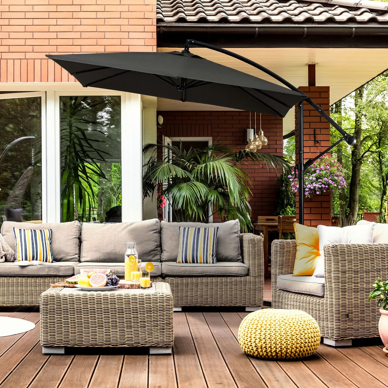 2.2M Outdoor Umbrella Cantilever | Garden Deck Patio Shade | Water-Resistant | Charcoal