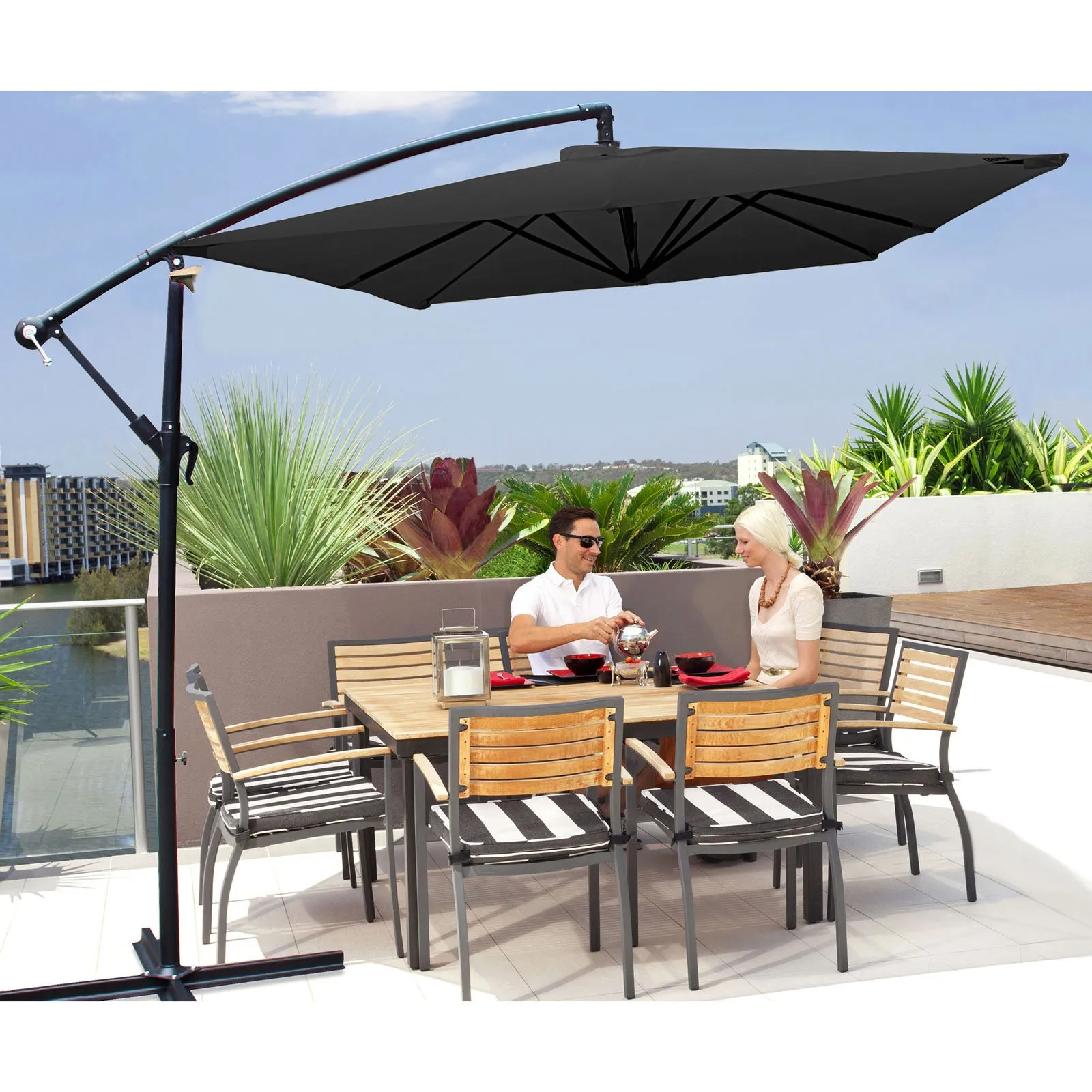 2.2M Outdoor Umbrella Cantilever | Garden Deck Patio Shade | Water-Resistant | Charcoal