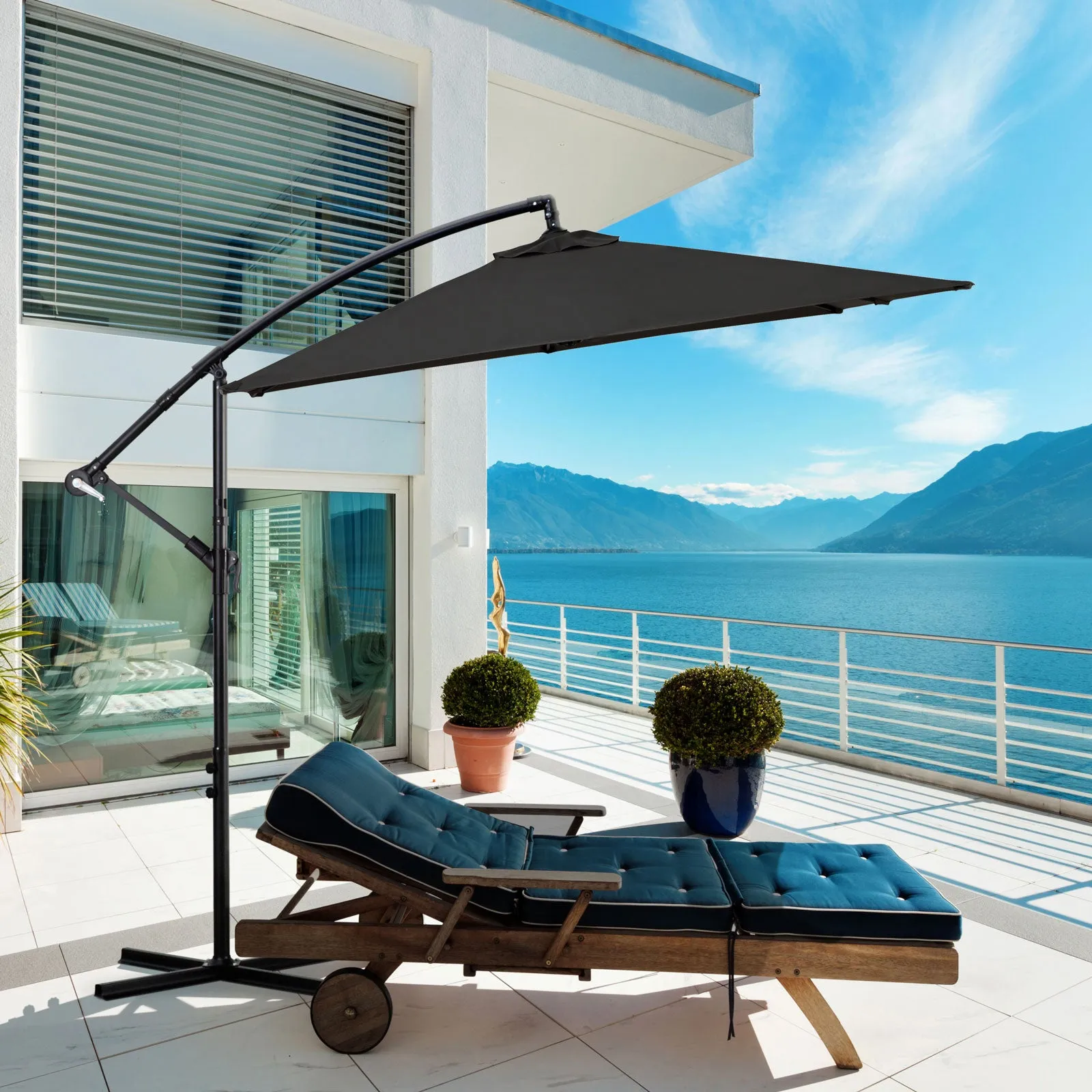 2.2M Outdoor Umbrella Cantilever | Garden Deck Patio Shade | Water-Resistant | Charcoal