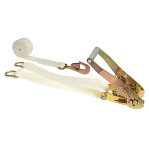 2" x 15' White Corner Tent Ratchet Strap w/ Double D-Rings & 10K Twisted Snap Hook