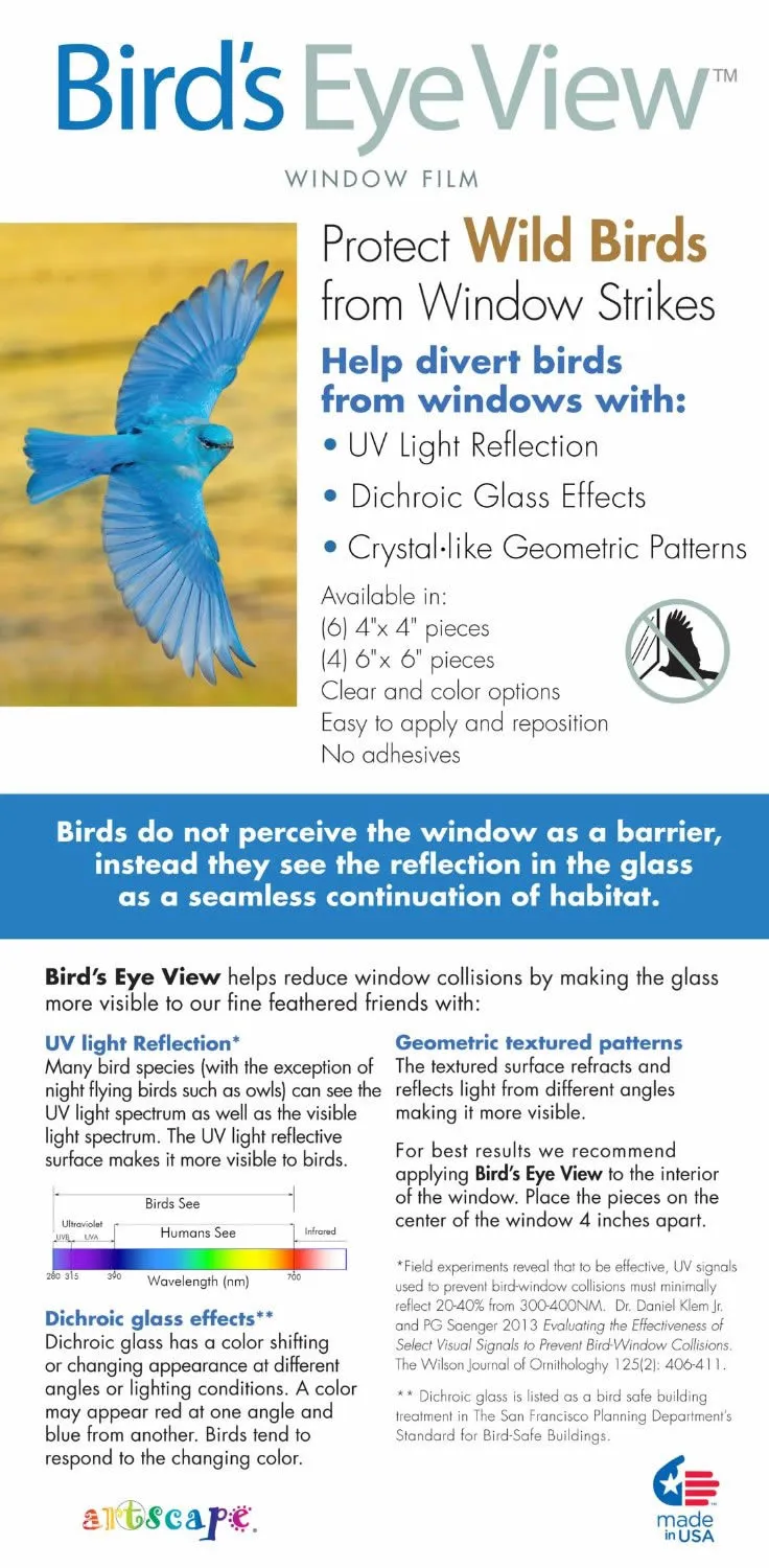 4 x 4 Clear & Etched Bird Deflector, Pack of 6