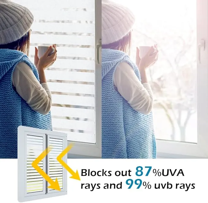 44.5x200 cm White Window Films Privacy, Glass Stripe Film Static Cling Privacy