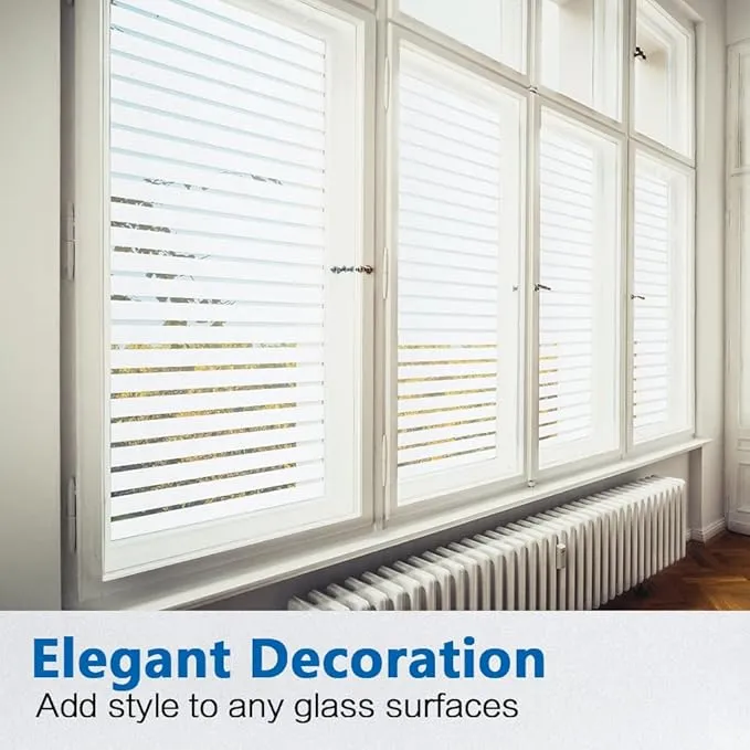 44.5x200 cm White Window Films Privacy, Glass Stripe Film Static Cling Privacy
