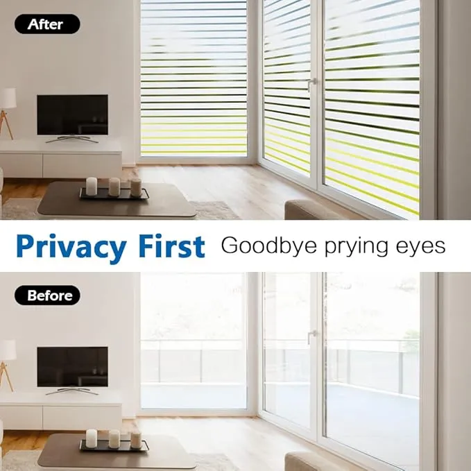44.5x200 cm White Window Films Privacy, Glass Stripe Film Static Cling Privacy