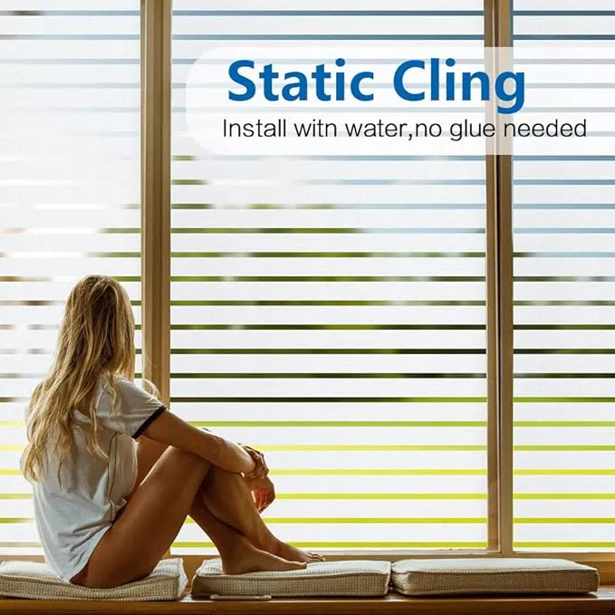 44.5x200 cm White Window Films Privacy, Glass Stripe Film Static Cling Privacy