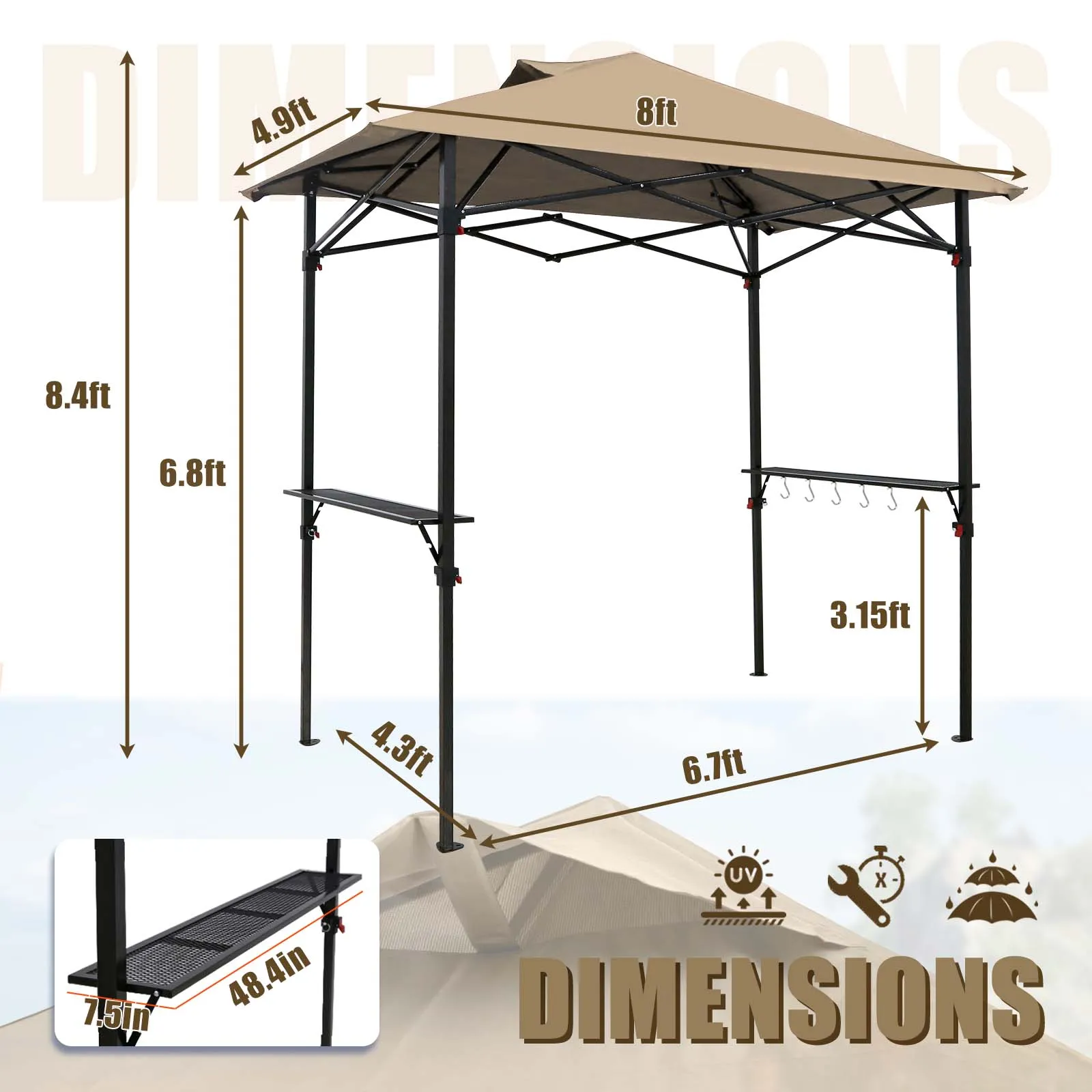 8x5 Pop up Grill Gazebo with Carry Bag and Air Vent