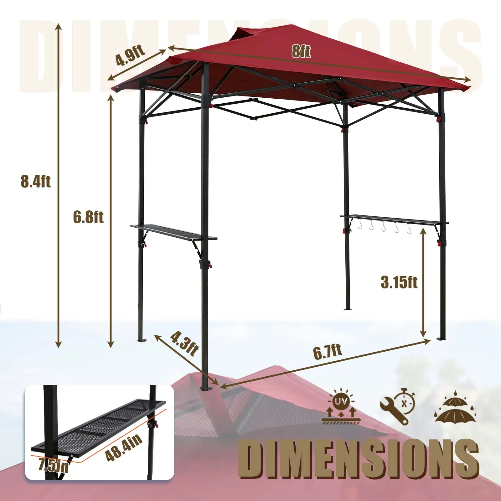 8x5 Pop up Grill Gazebo with Carry Bag and Air Vent