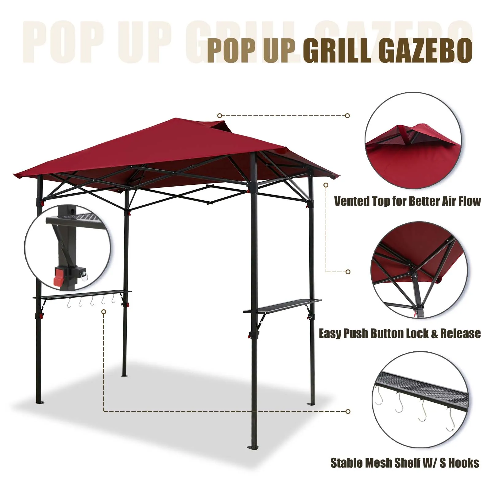 8x5 Pop up Grill Gazebo with Carry Bag and Air Vent