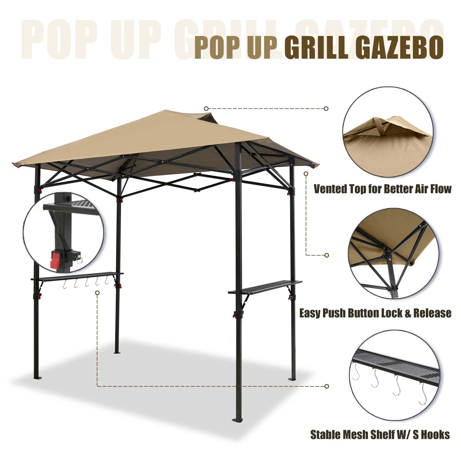 8x5 Pop up Grill Gazebo with Carry Bag and Air Vent