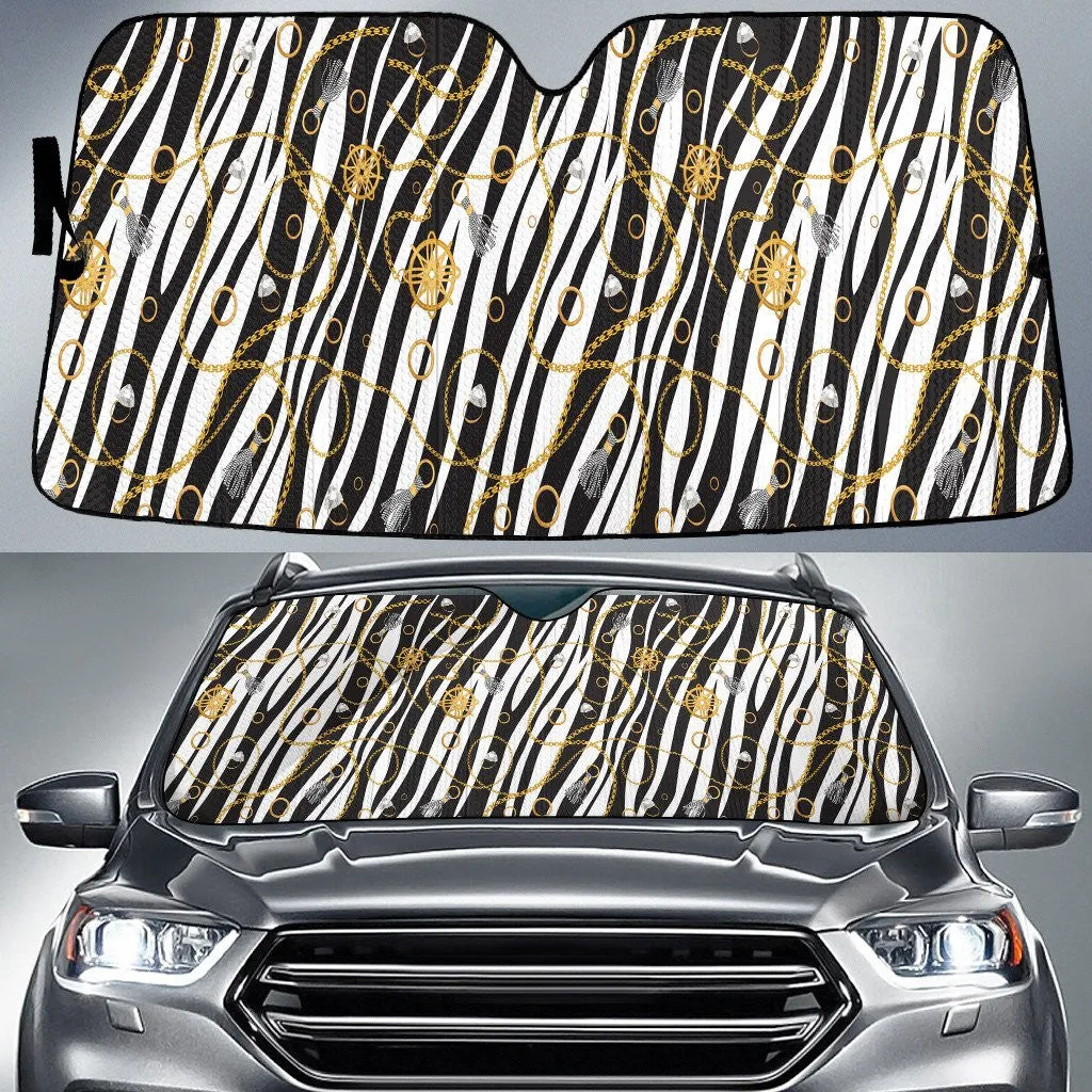 Amazing Gold Line Over Zebra Skin Texture Car Sun Shades Cover Auto Windshield Coolspod