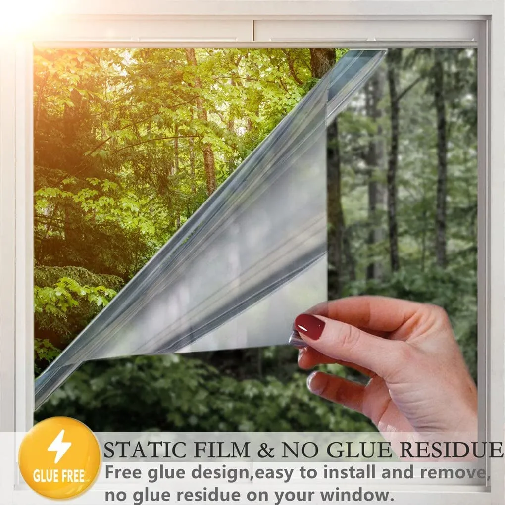Arthome One Way Window Privacy Film Daytime Privacy Window Tint for Home anti UV Static Cling Heat Control Reflective Glass Film for Home and Office, 35.4 Inch X 15.1 Feet, Silver