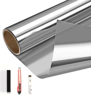 Arthome One Way Window Privacy Film Daytime Privacy Window Tint for Home anti UV Static Cling Heat Control Reflective Glass Film for Home and Office, 35.4 Inch X 15.1 Feet, Silver