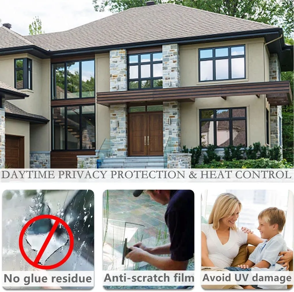 Arthome One Way Window Privacy Film Daytime Privacy Window Tint for Home anti UV Static Cling Heat Control Reflective Glass Film for Home and Office, 35.4 Inch X 15.1 Feet, Silver