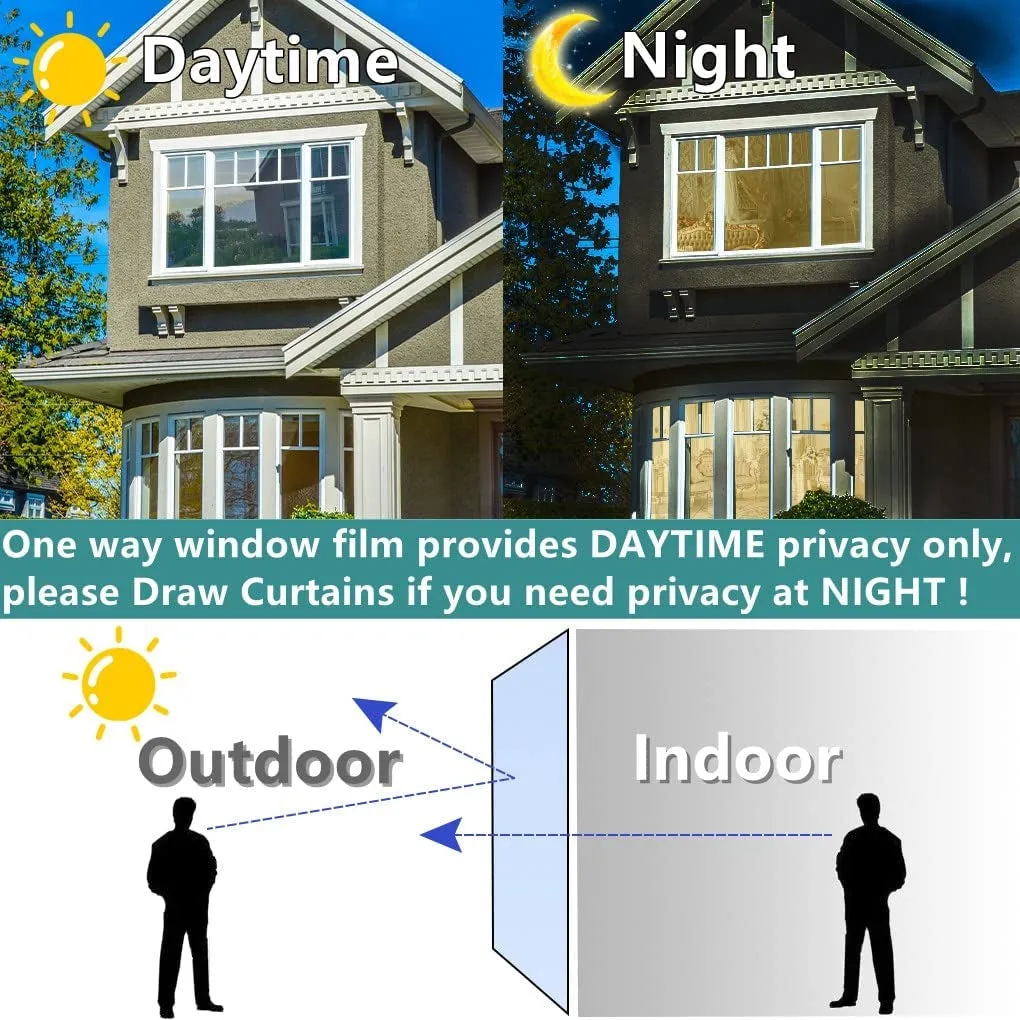 Arthome One Way Window Privacy Film Daytime Privacy Window Tint for Home anti UV Static Cling Heat Control Reflective Glass Film for Home and Office, 35.4 Inch X 15.1 Feet, Silver