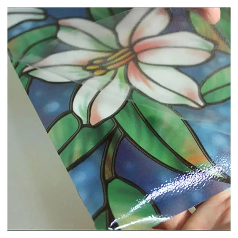 BDF 1CGB Window Film Floral Stained Glass Non-Adhesive Static Cling
