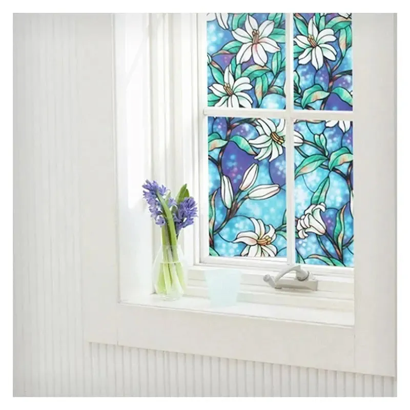BDF 1CGB Window Film Floral Stained Glass Non-Adhesive Static Cling