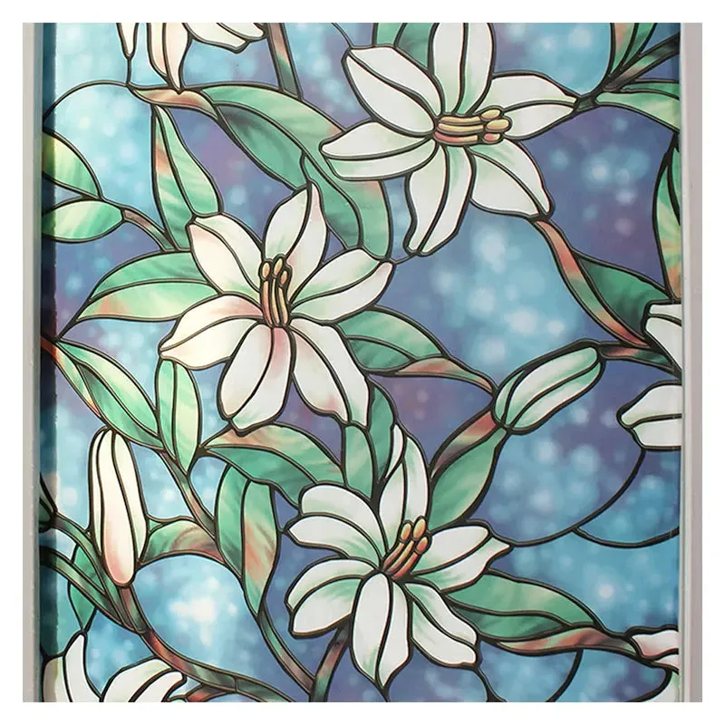 BDF 1CGB Window Film Floral Stained Glass Non-Adhesive Static Cling
