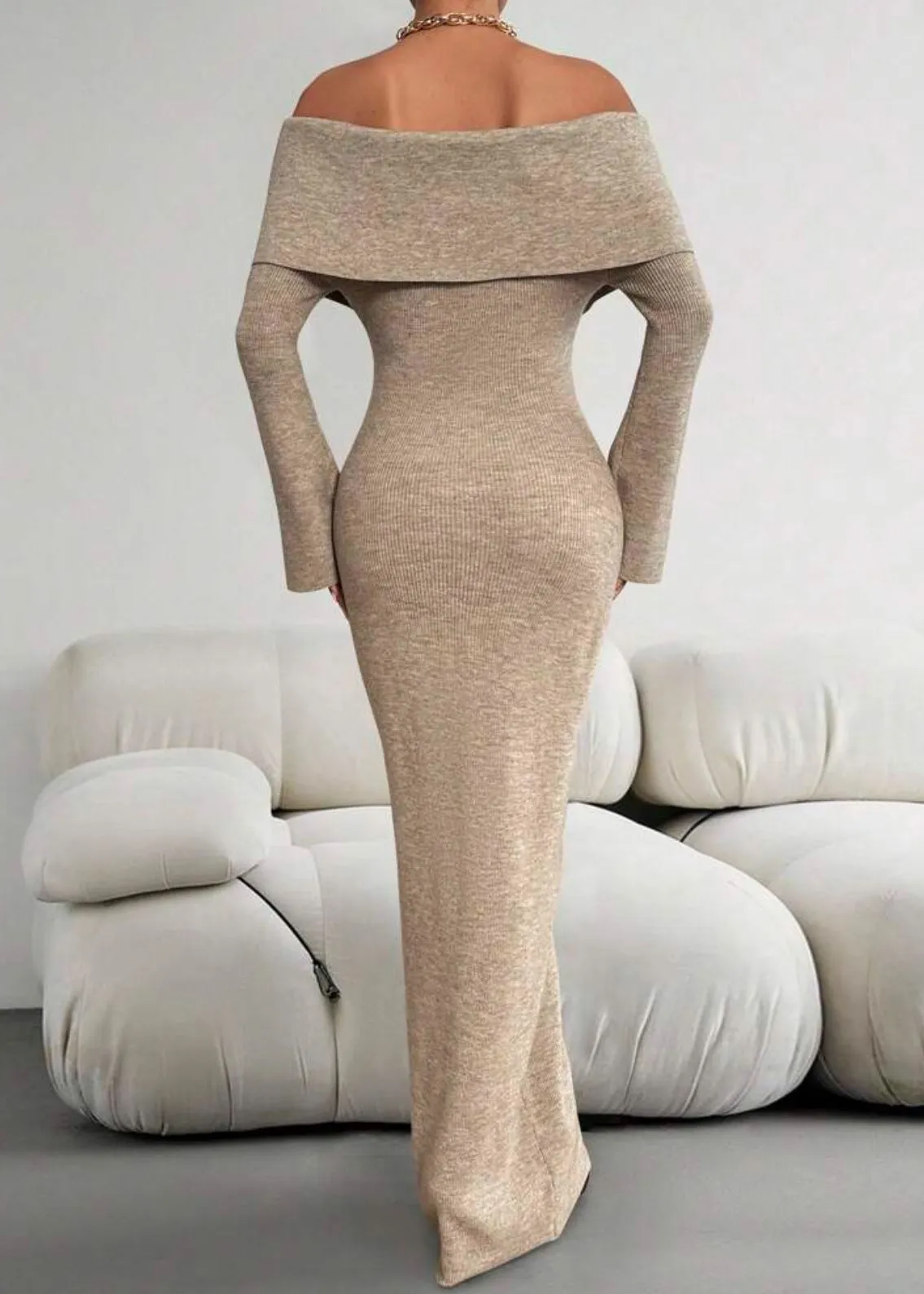 Bell Sleeves Off-Shoulder Knit Maxi Dress