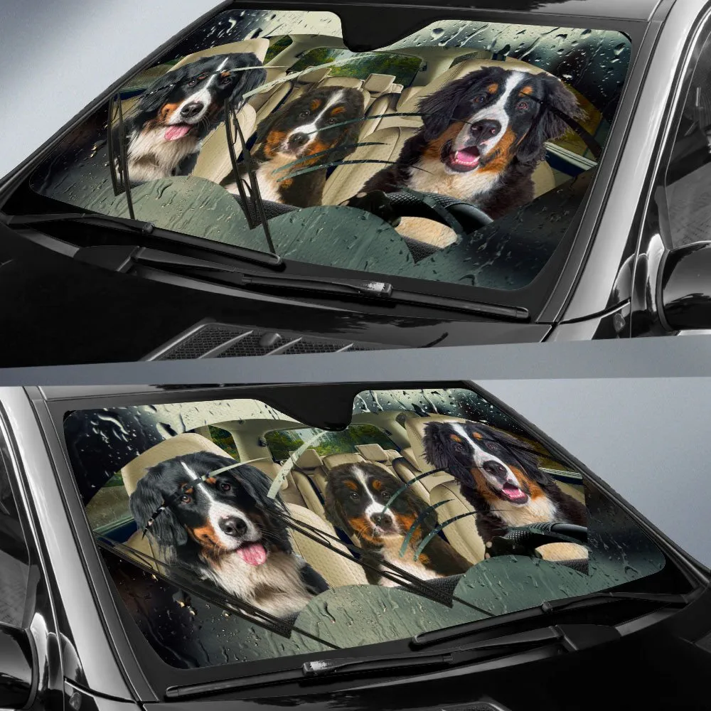 Bernese Mountain Dog Rainy Driving Car Sun Shade Cover Auto Windshield Coolspod