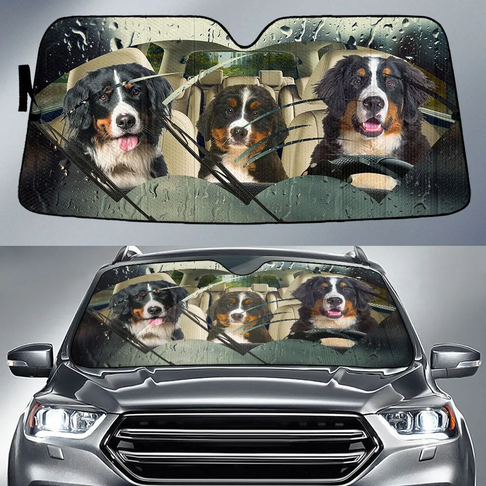 Bernese Mountain Dog Rainy Driving Car Sun Shade Cover Auto Windshield Coolspod