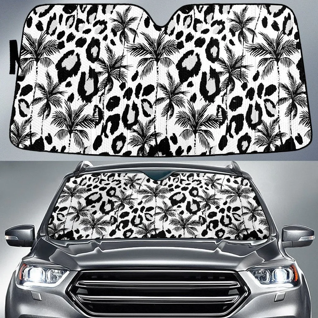 Black And White Coconut Palm Tree Over Leopart Print Car Sun Shades Cover Auto Windshield Coolspod
