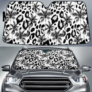 Black And White Coconut Palm Tree Over Leopart Print Car Sun Shades Cover Auto Windshield Coolspod