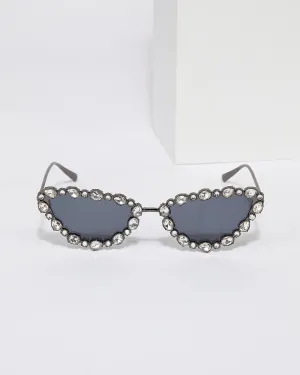 Black Crystal Embellished Cat-Eye Sunglasses