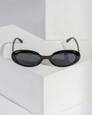 Black Elongated Oval Sunglasses