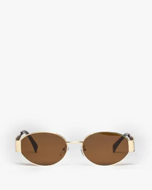 Brown Oval Metal Detail Sunglasses