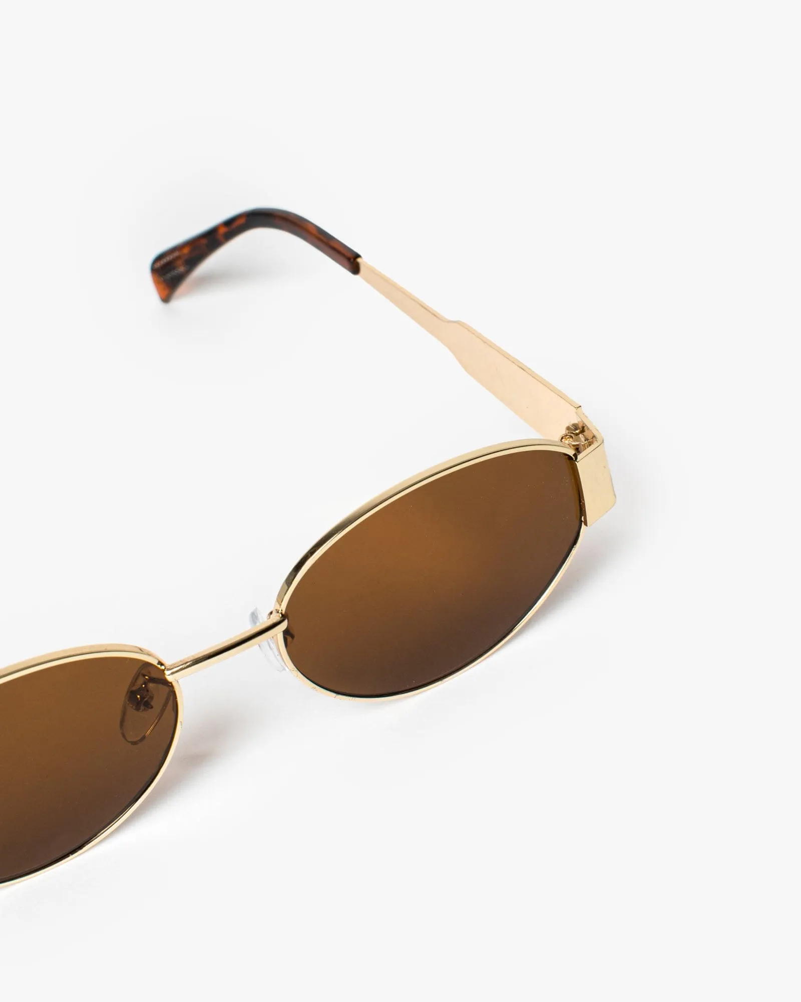 Brown Oval Metal Detail Sunglasses