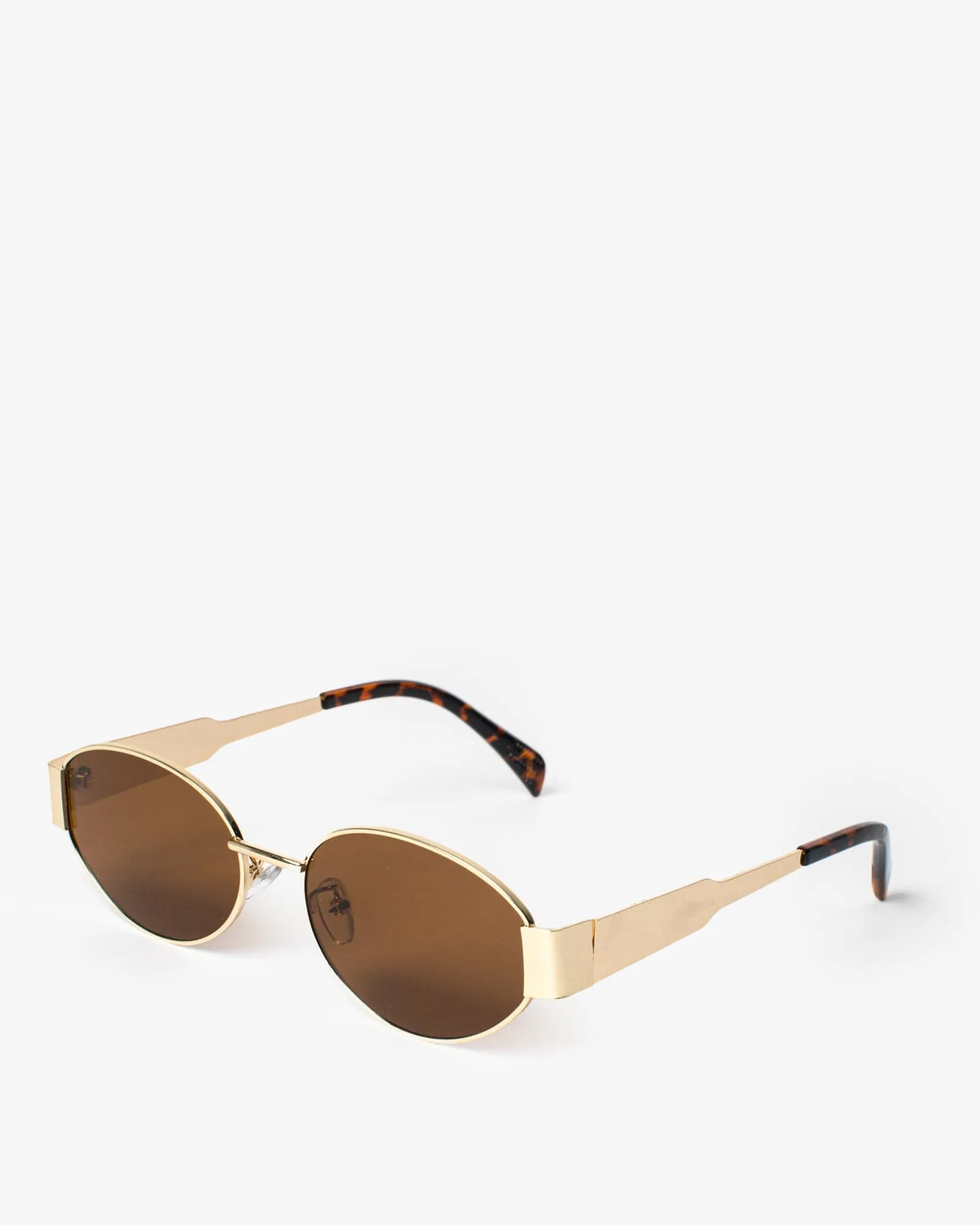 Brown Oval Metal Detail Sunglasses