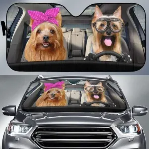 Couple Australian Silky Terrier Printed Car Sun Shade Cover Auto Windshield Coolspod