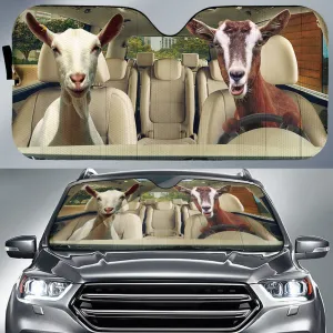 Couple Goats Driving 3D All Over Printed Car Sun Shade, Animal Farm Car Sunshade Windshield