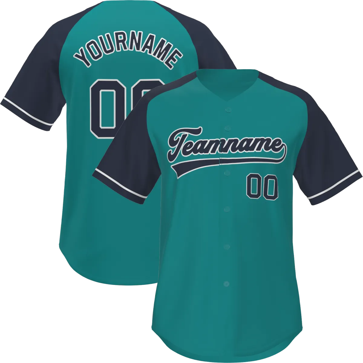 Custom Aqua Navy-White Raglan Sleeves Authentic Baseball Jersey