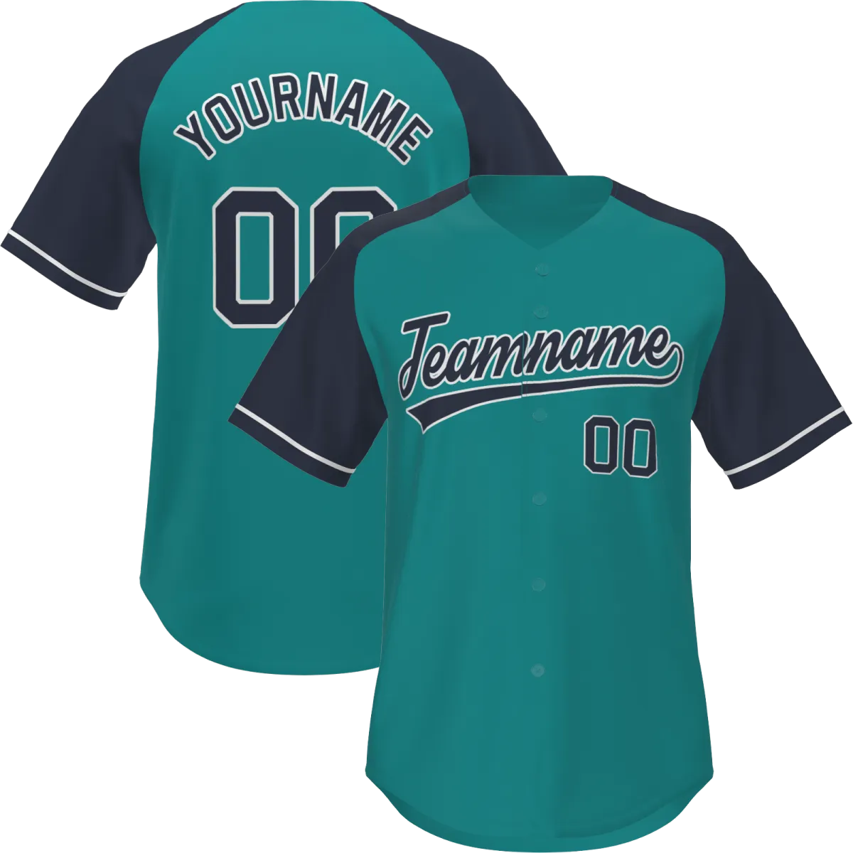 Custom Aqua Navy-White Raglan Sleeves Authentic Baseball Jersey