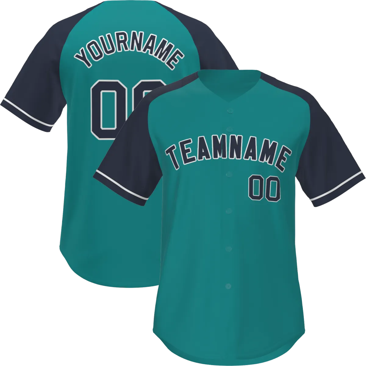 Custom Aqua Navy-White Raglan Sleeves Authentic Baseball Jersey
