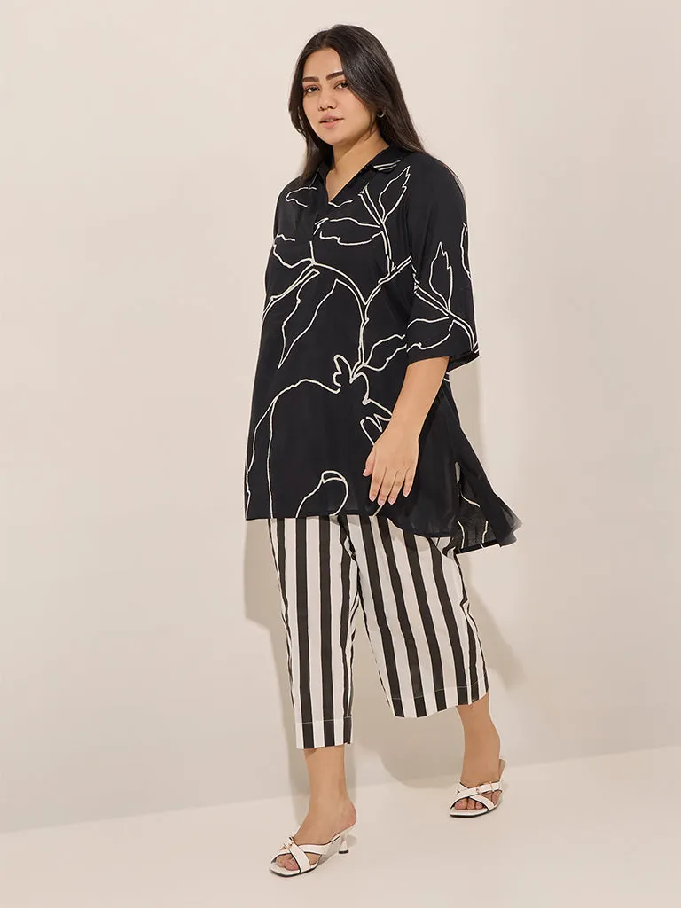 Diza Black Striped High-Rise Cotton Ethnic Pants