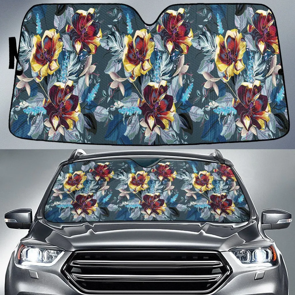 Dried Chinese Hibiscus Flower Charcoal Theme Car Sun Shades Cover Auto Windshield Coolspod
