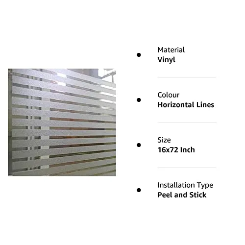 Elton Privacy Window Film Self Adhesive Decorative Film for Bathroom Door Window Heat Control Anti UV 16 x 72 inches (Straight Line) Vinyl
