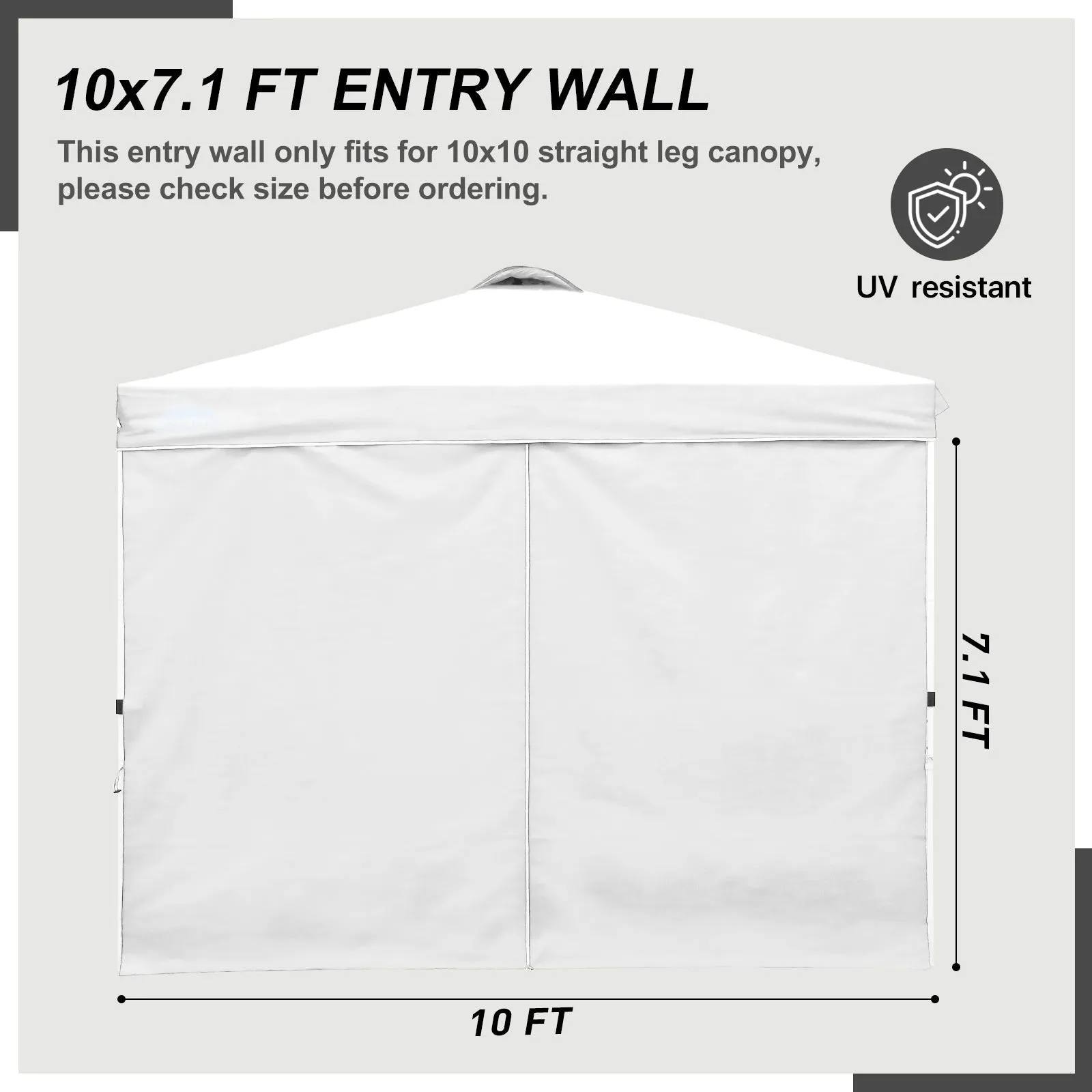 Entry Wall Panel with Zipper for 10x10 Straight Leg Canopy only, 1 Sidewall