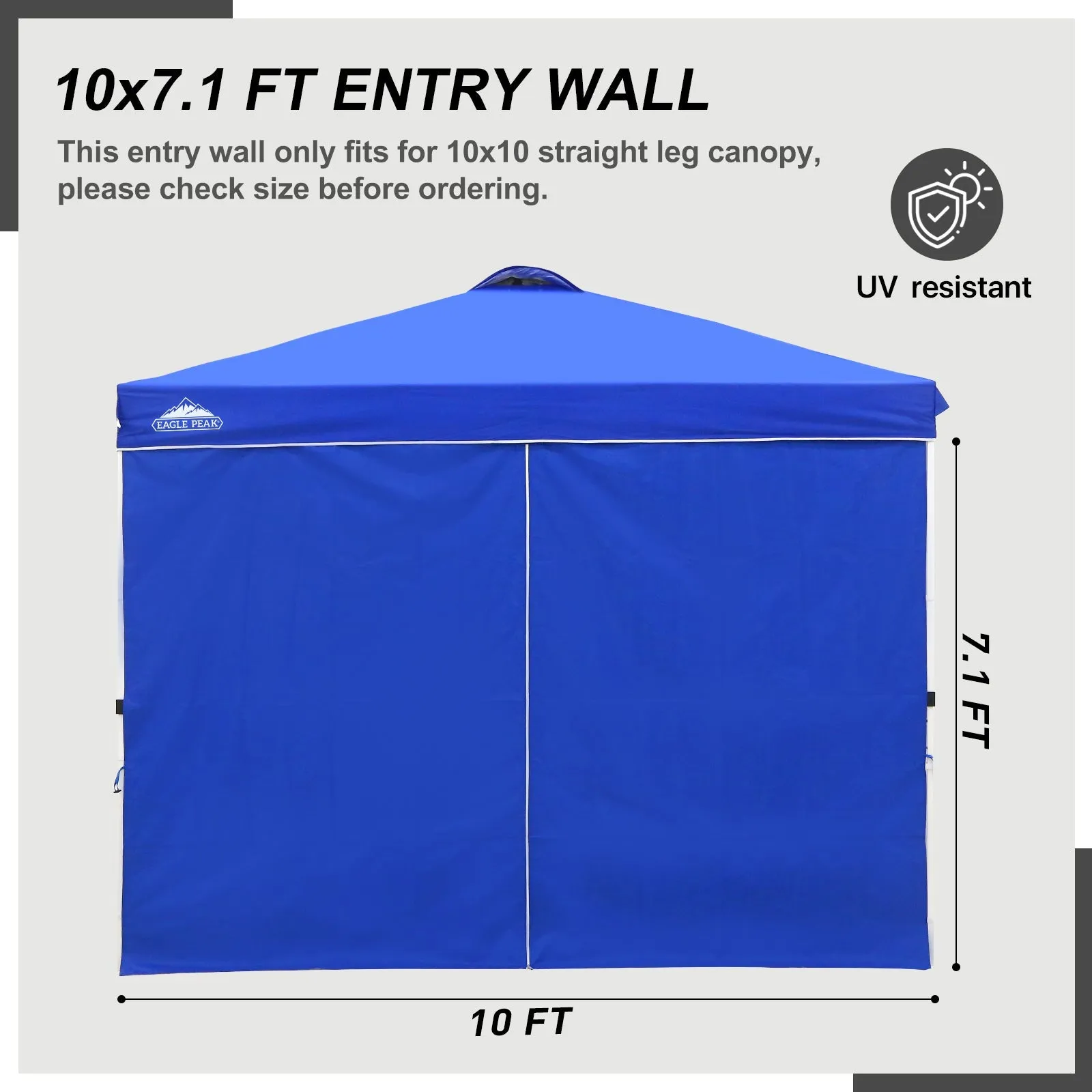 Entry Wall Panel with Zipper for 10x10 Straight Leg Canopy only, 1 Sidewall